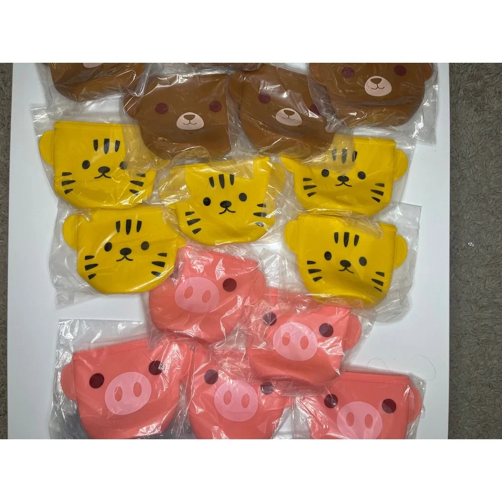 Bulk Set of 20 Animal Silicone Reusable Snack Bags Bear Tiger Pig Koala Kids